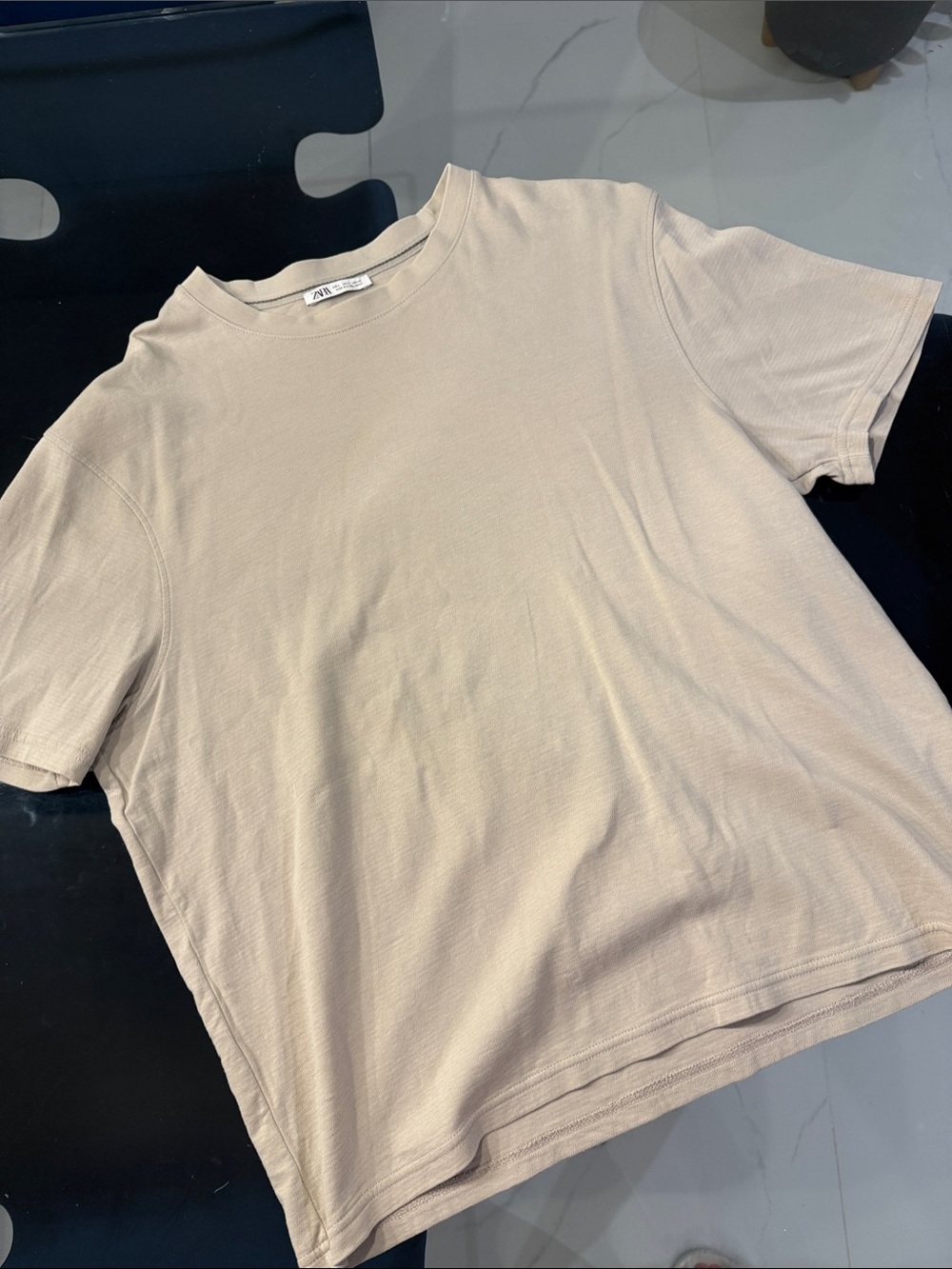 Zara Beige Ribbed Short Sleeve Top